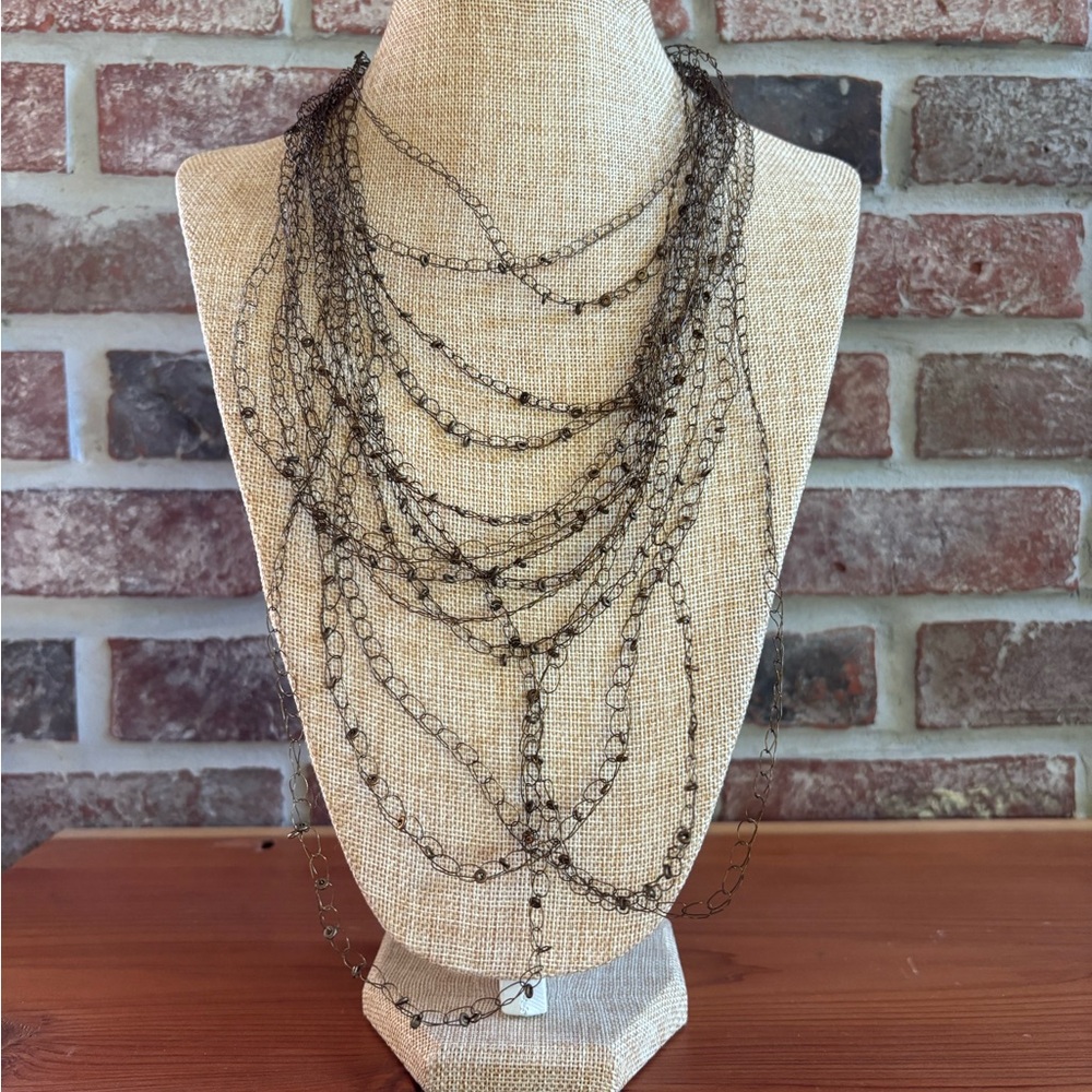 Boho Bronze Artistic Layered Necklace and Earring Set